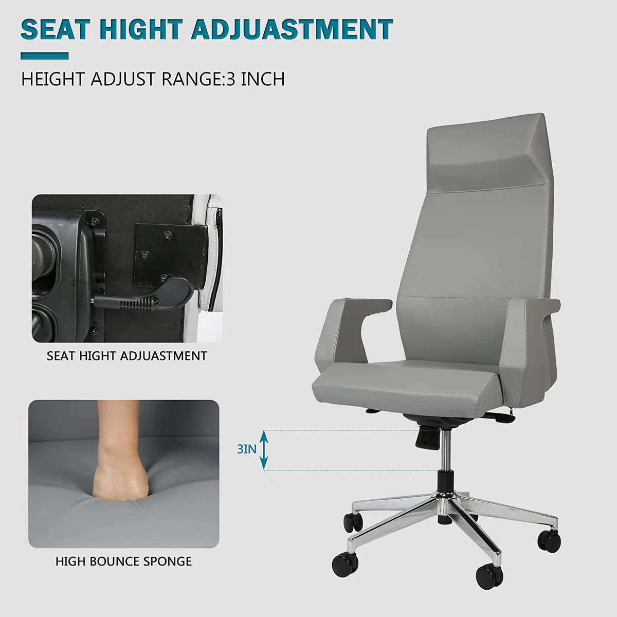Swivel Chair with Adjustable Headrest Office Chair Ergonomic Desk Chair, High Back,Gray