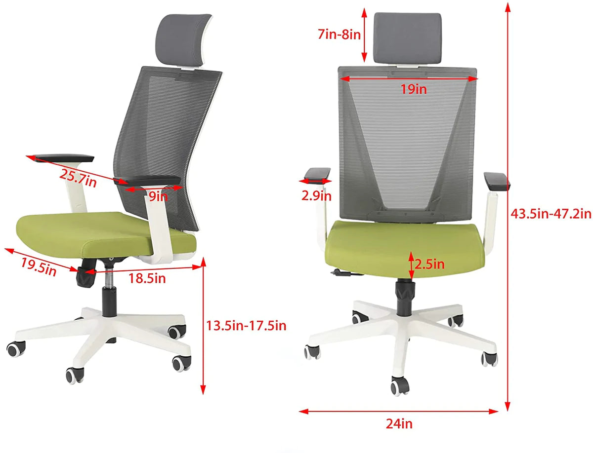 Adjustable Mesh Chairs Ergonomic Chairs with Lumbar Support Armrest Headrest, High Back