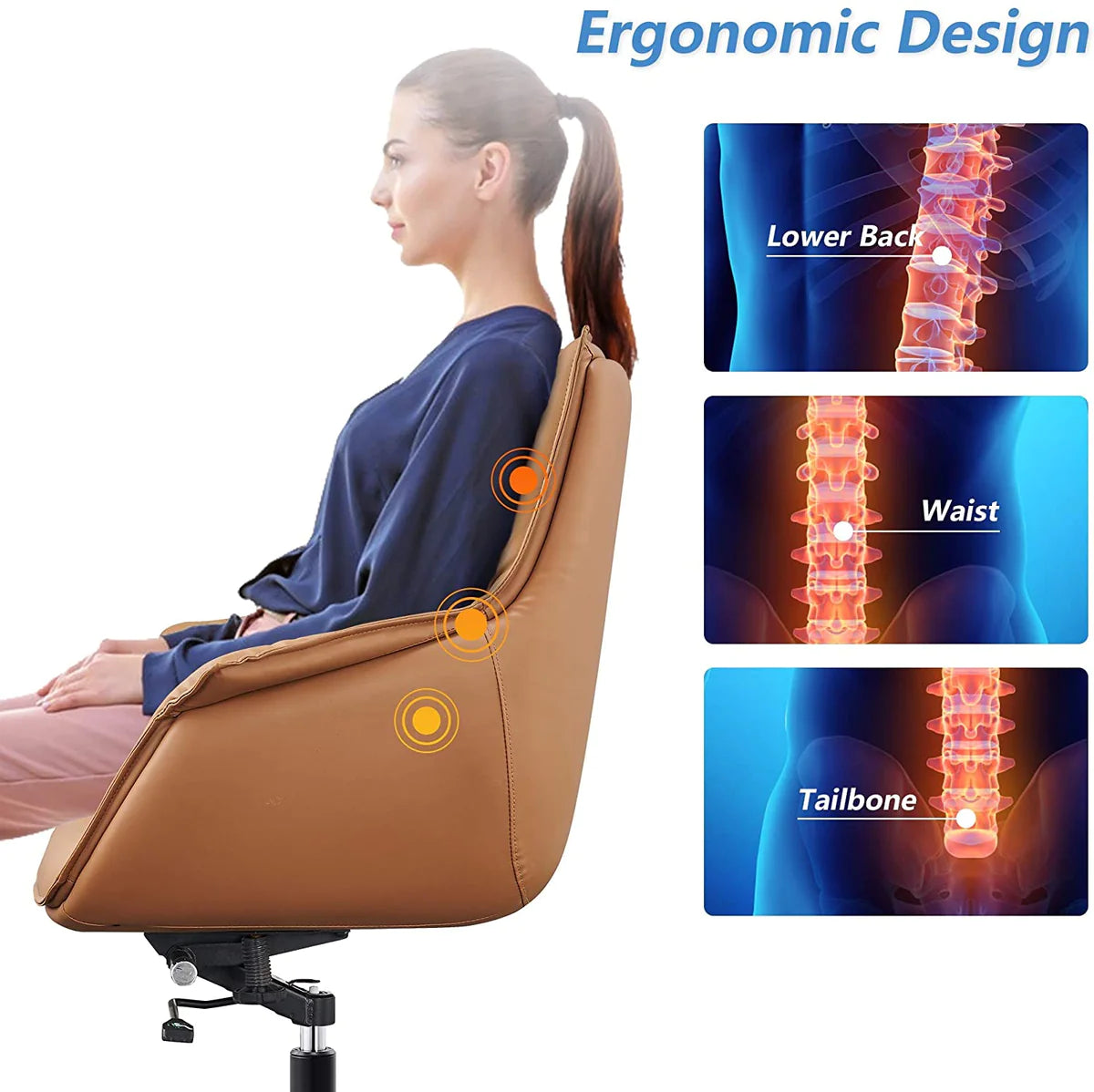 Height Adjustable PU Upholstered Modern Office Chair with Tiltable Back, Yellow，360° Swivel  | karmasfar.us    