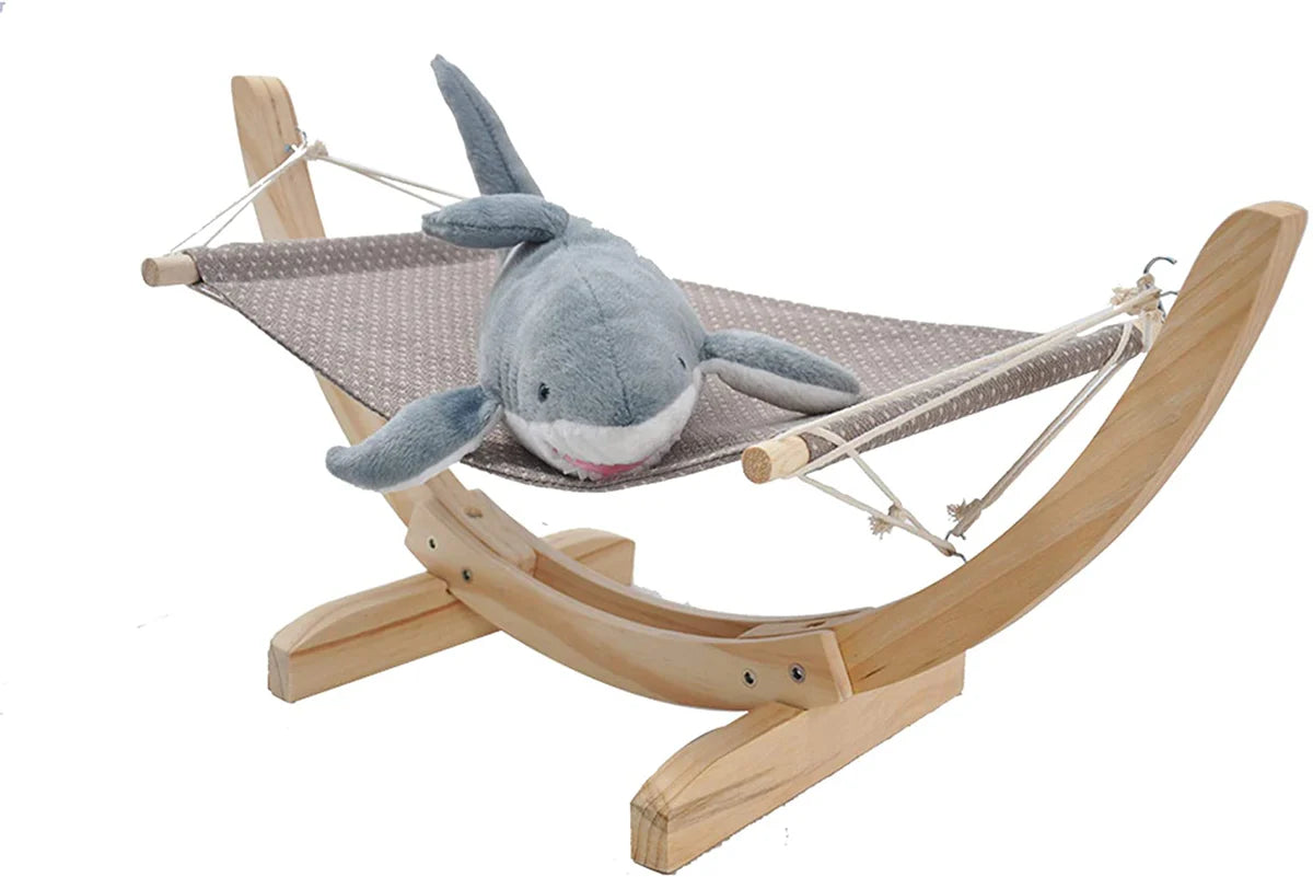 Cat Hammock Bed Pet Hanging Bed with Solid Wood Stand Heavy Duty Pet Perch for Kitty Sleeping and Playing
