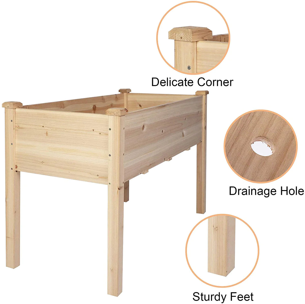 47.2 x21.6 x29.5  Raised Garden Bed Standing Elevated Planter Wooden Box with Drain Hole