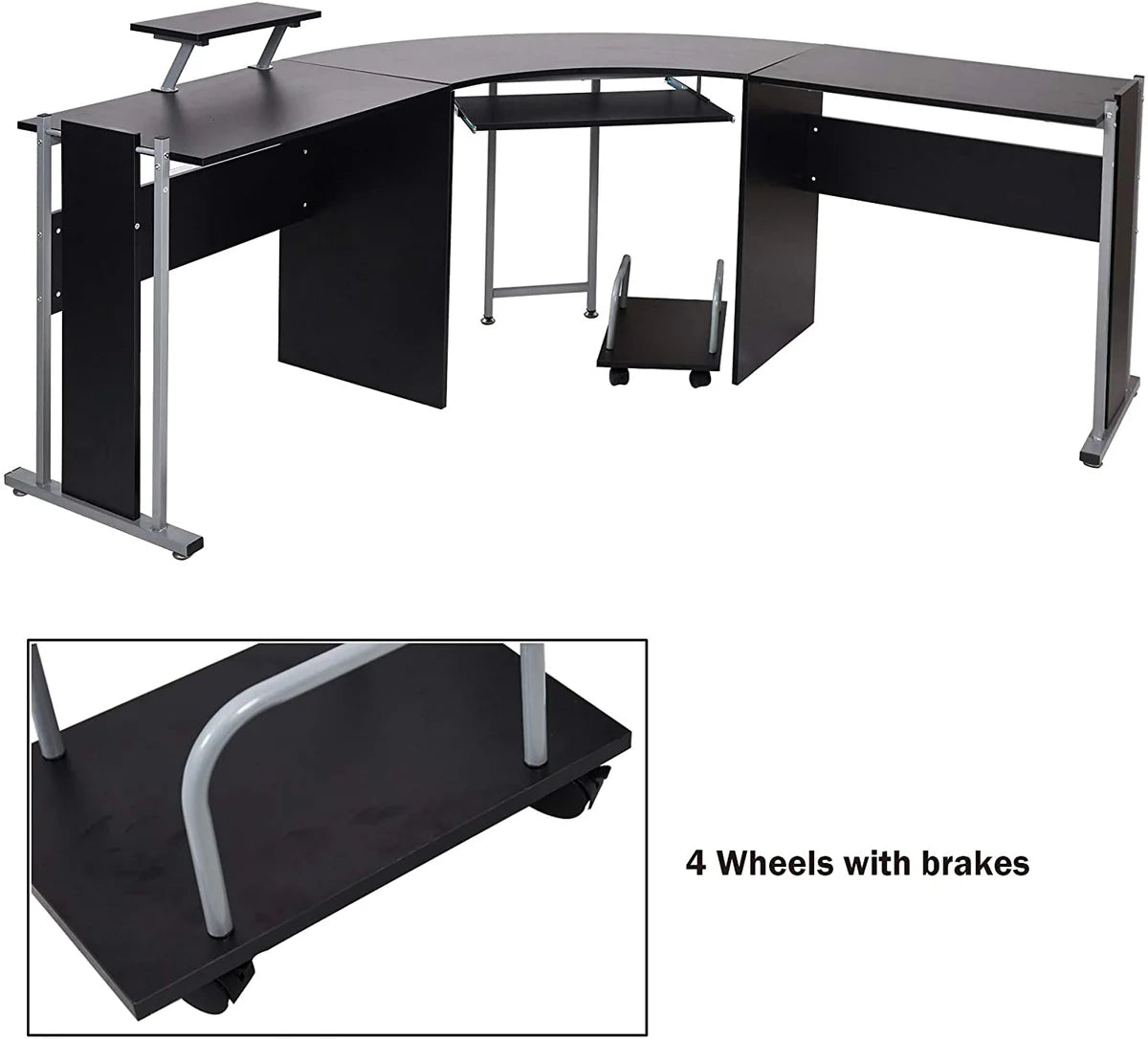 71  L Shaped Gaming Desk with Monitor Stand Keyboard Tray Home Office Large Computer Corner Desk, Black