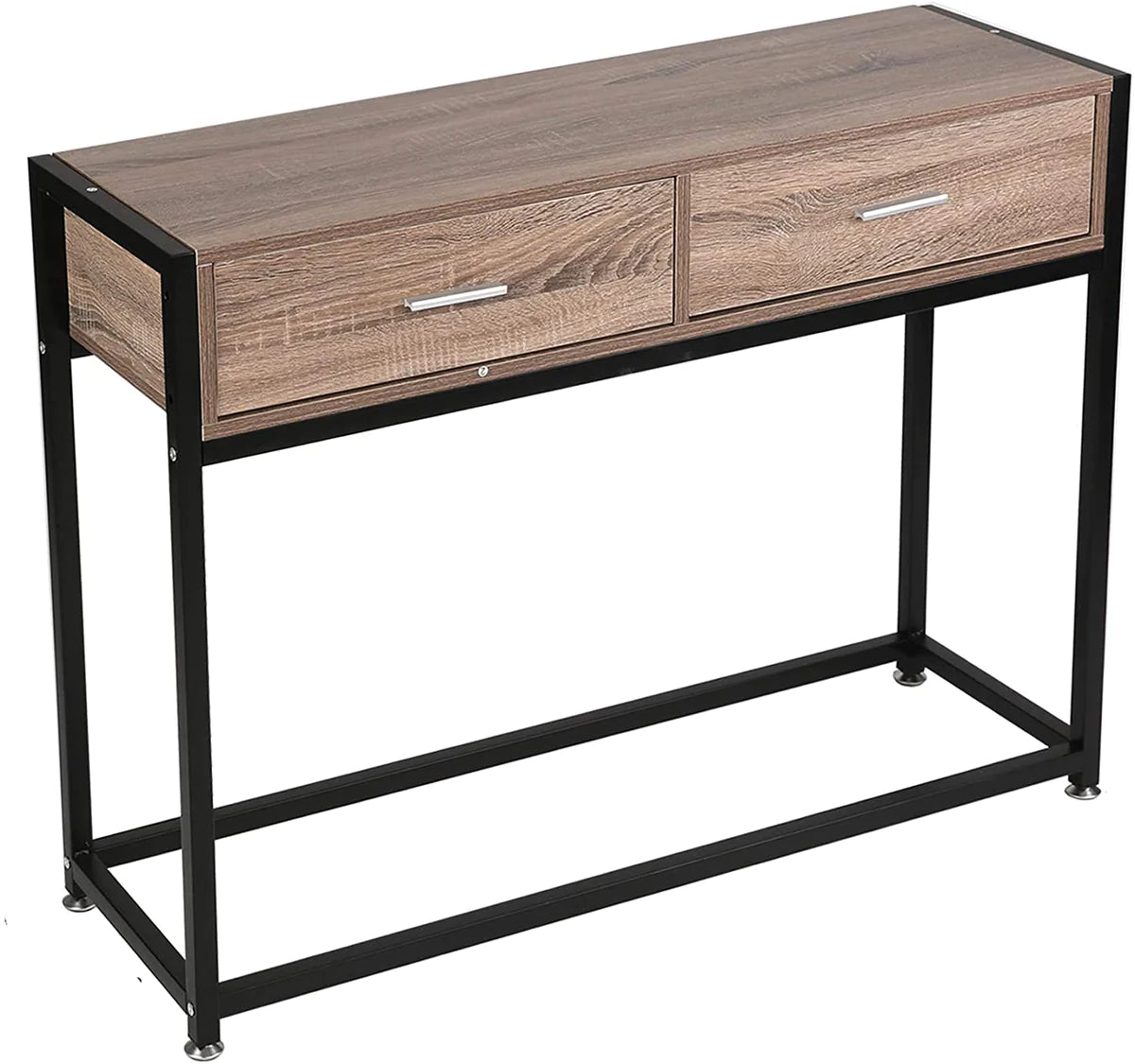 Metal Frame Desk  Wooden Table and Drawers,Oak and Black