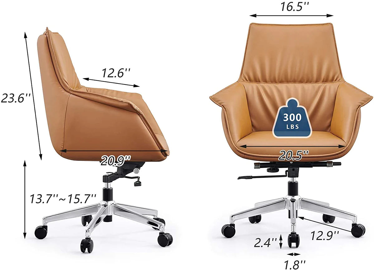 Height Adjustable PU Upholstered Modern Office Chair with Tiltable Back, Yellow，360° Swivel  | karmasfar.us    