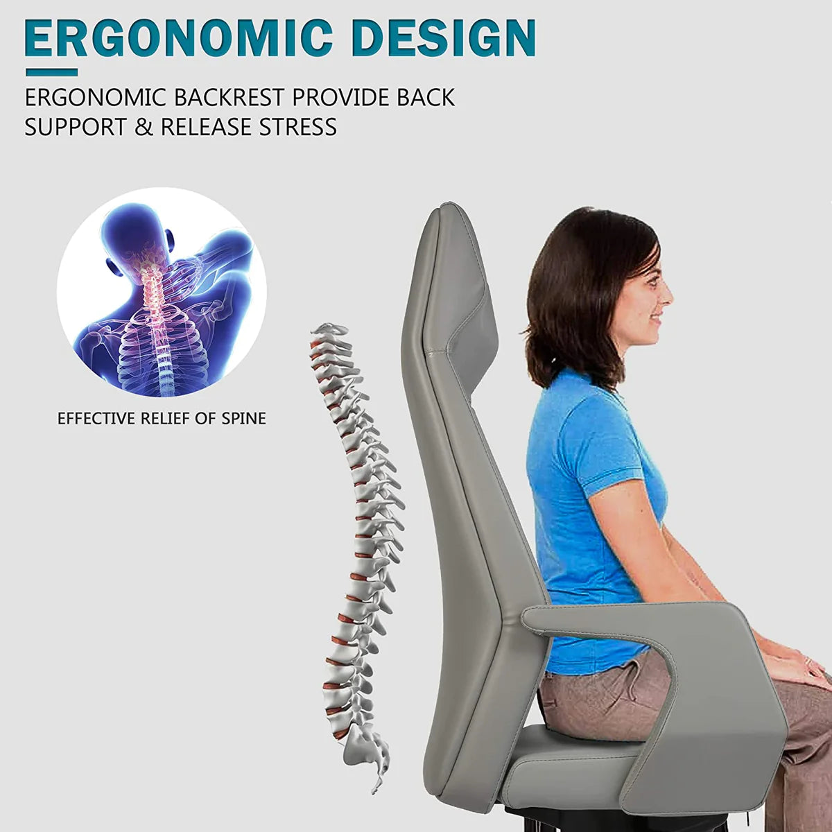 Swivel Chair with Adjustable Headrest Office Chair Ergonomic Desk Chair, High Back,Gray