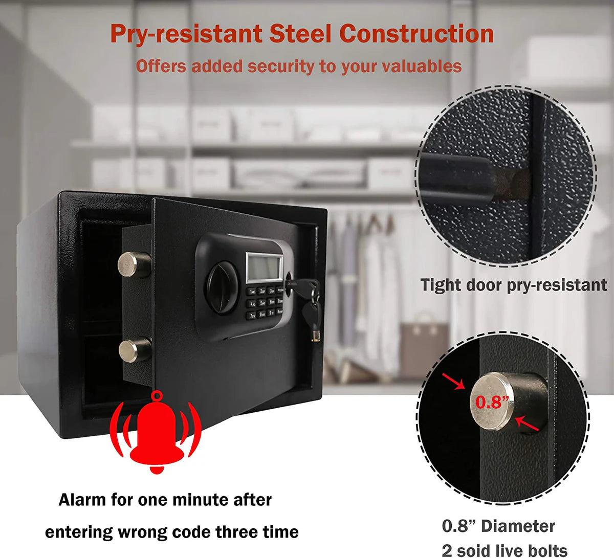 0.5 Cu Ft Small Home Safe Box Money Safe Wall Safe with Alarm System