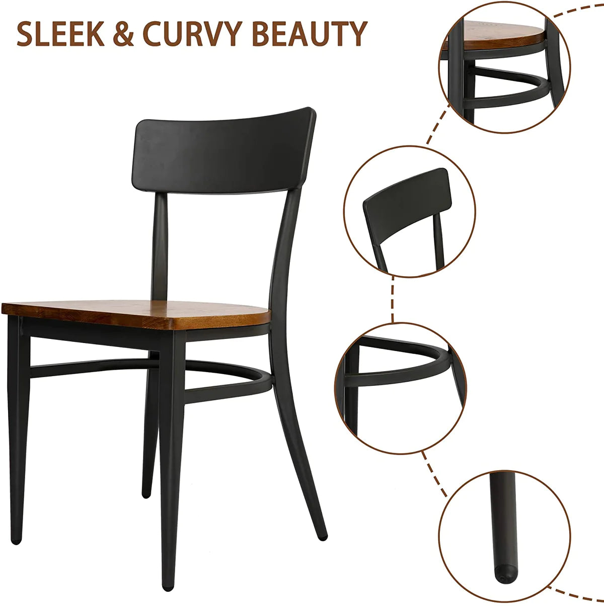 2 Set of Mid-Century Wooden Dining Chairs Metal Solid Wood Chair, Open π Back | karmasfar.us
