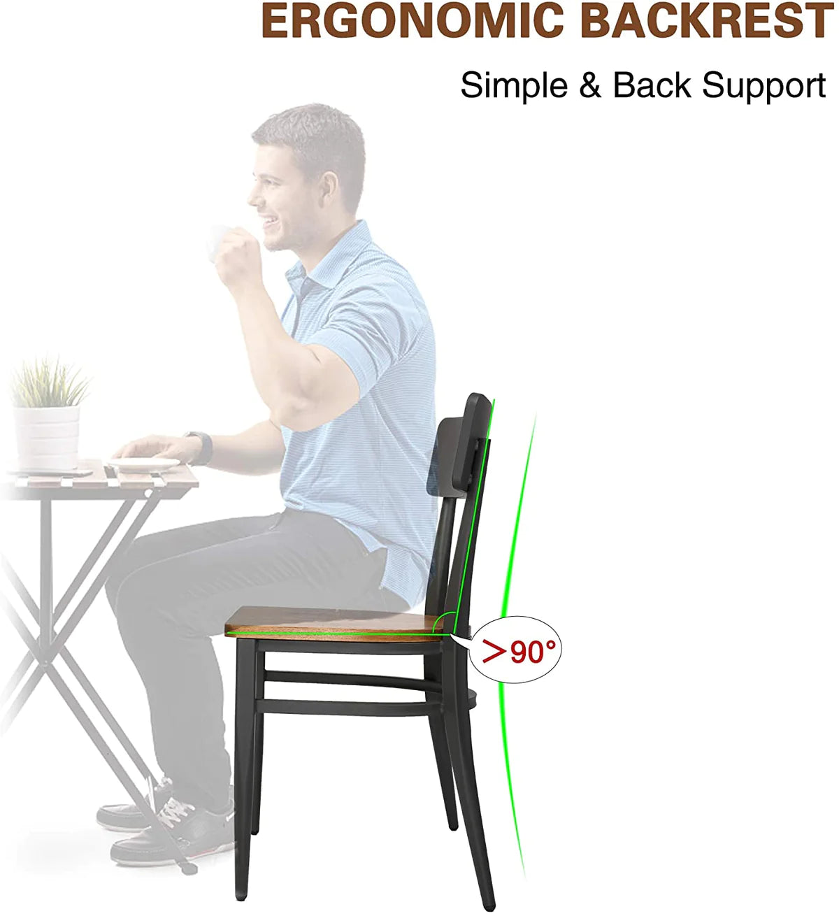 2 Set of Mid-Century Wooden Dining Chairs Metal Solid Wood Chair, Open π Back | karmasfar.us
