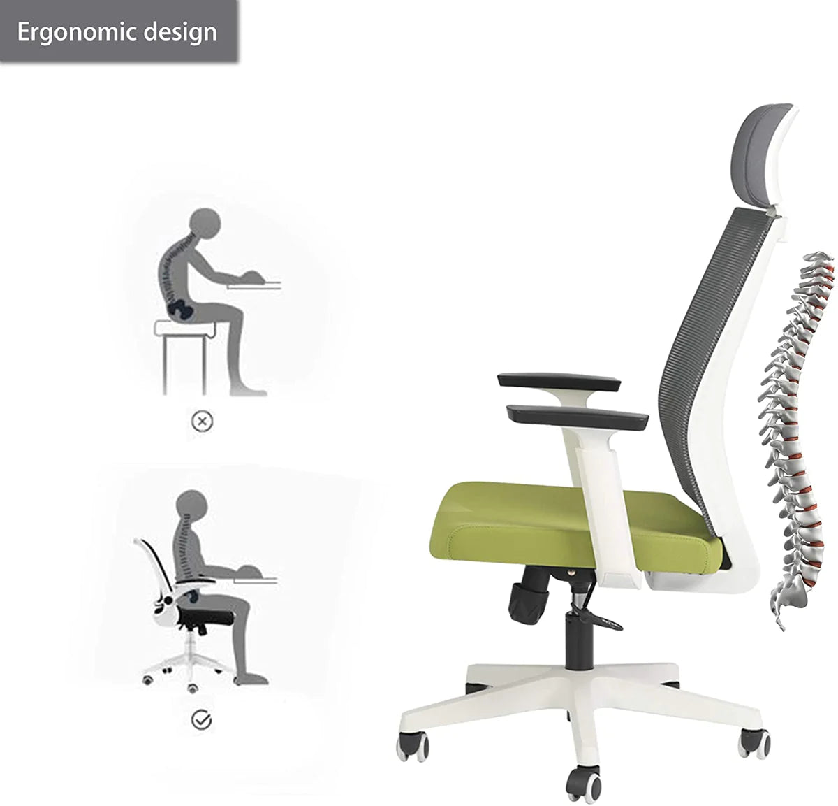 Adjustable Mesh Chairs Ergonomic Chairs with Lumbar Support Armrest Headrest, High Back