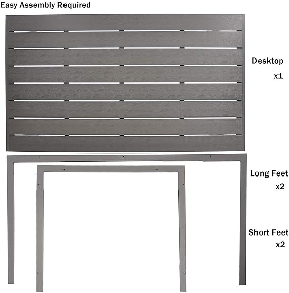 Outdoor Dining Table Metal Rectangular Table, Painted, Gray