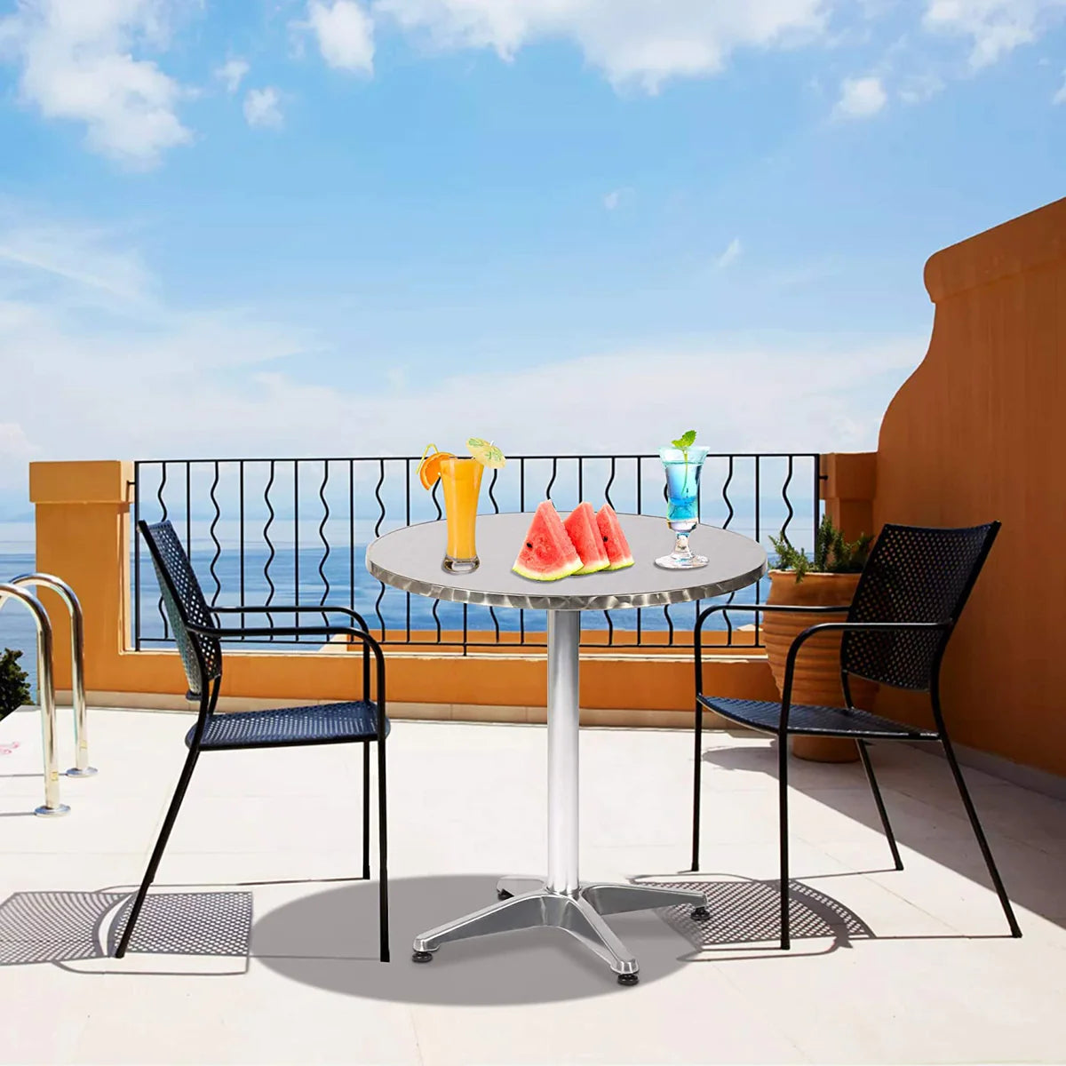 Outdoor courtyard recreation metal round table, X-shaped Base, Multiple dimensions