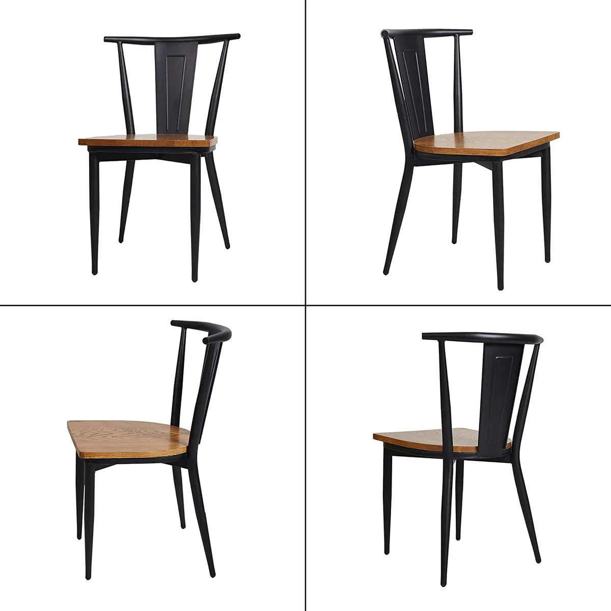 2 Set of Dining Room Side Chair Wood Kitchen Chairs with Metal Legs, Retro Back | karmasfar.us

