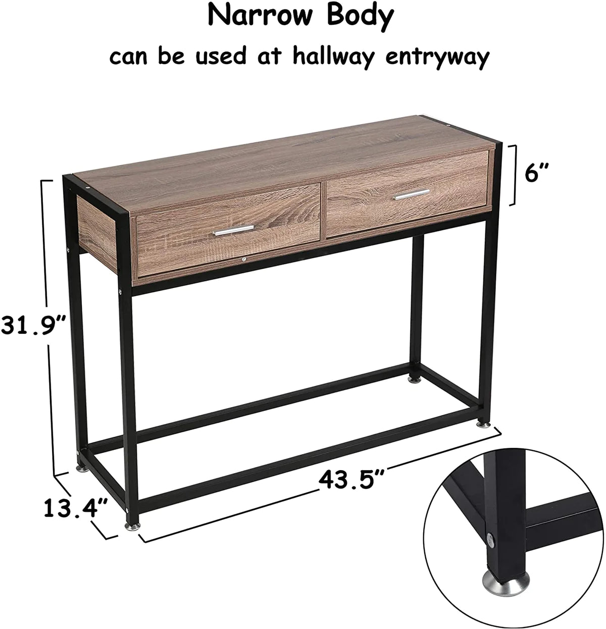 Metal Frame Desk  Wooden Table and Drawers,Oak and Black