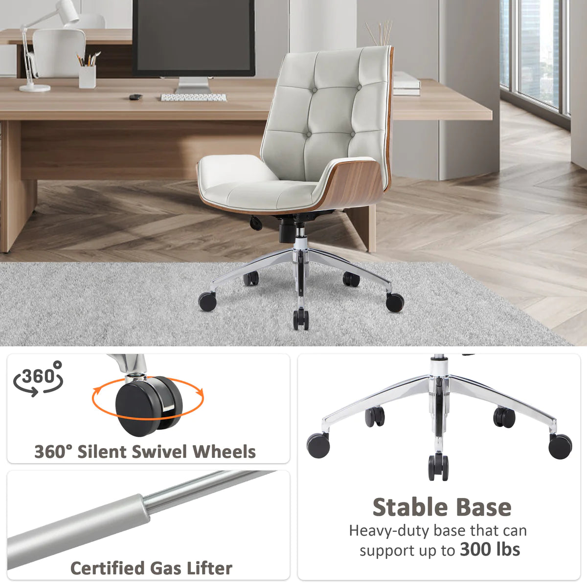 Ergonomic Office Leather Chairs with Tilt and Height Adjustable，Executive，360 Degree Swivel