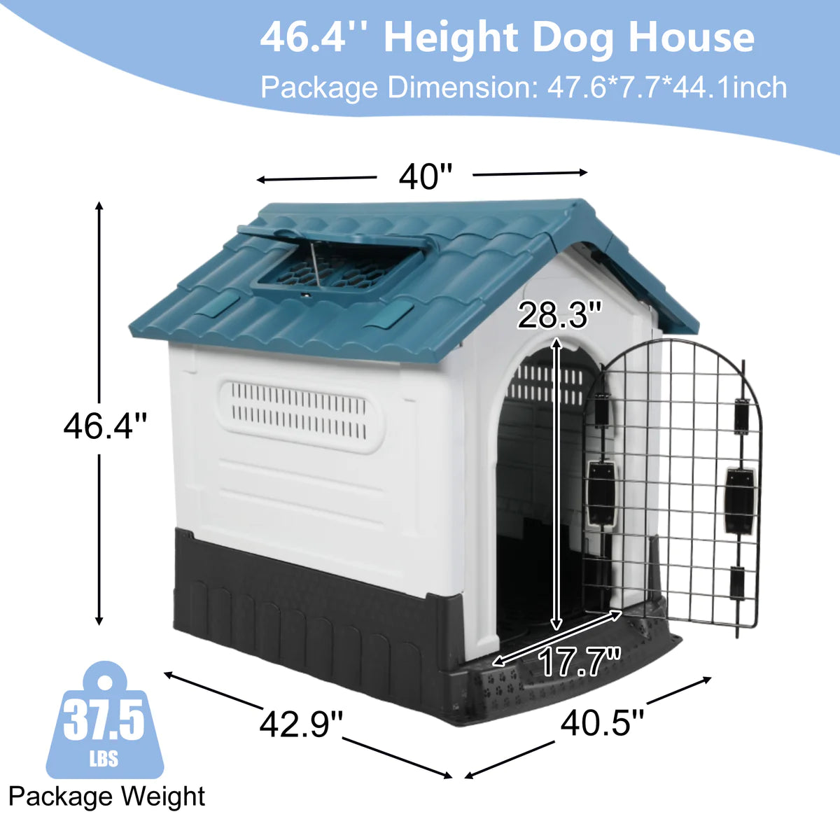 Outdoor Dog Houses Multiple Size Plastic Kennel with Mesh Iron Door and Air Vents