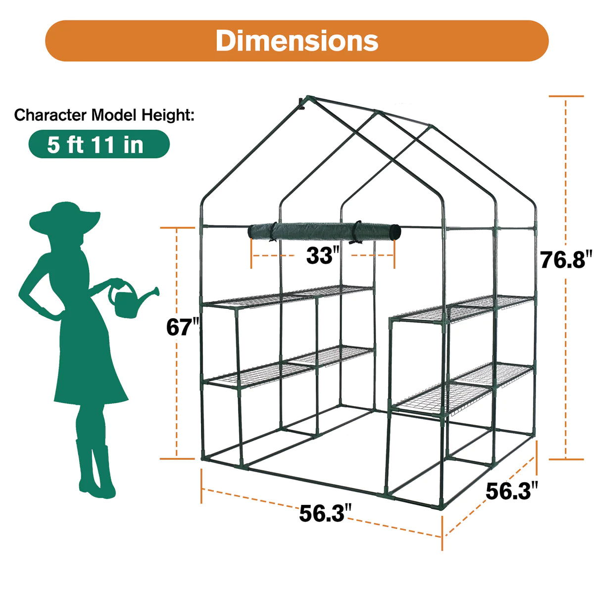 8 Shelves Walk-in Greenhouse Metal Shelf with Cover Pot Available