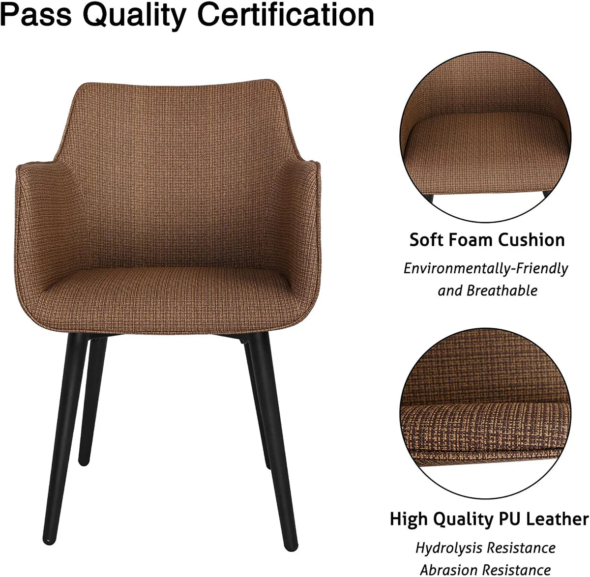 Mid Century Modern Dining Chair,Office Reception Waiting Room Guest Chair Upholstered Accent Chair with Arms, Coffee/Brown