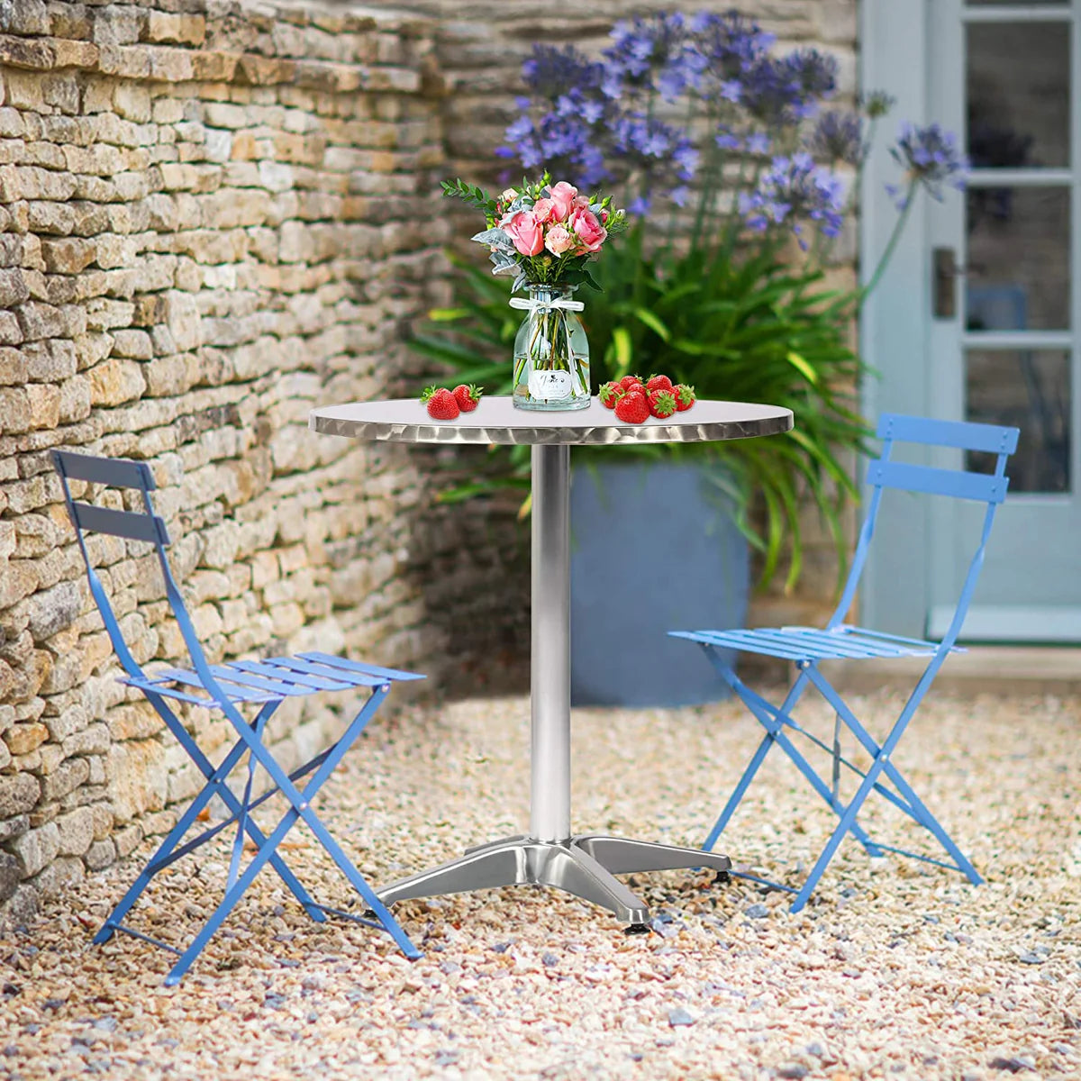 Outdoor courtyard recreation metal round table, X-shaped Base, Multiple dimensions