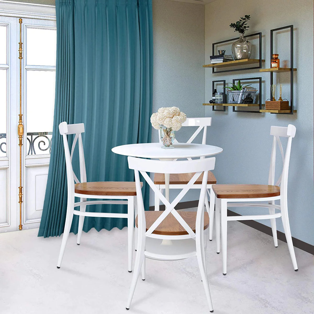 2 Set of Chairs Solid Wood Chair Heavy Duty Metal Frame, X Back ,White | karmasfar.us
