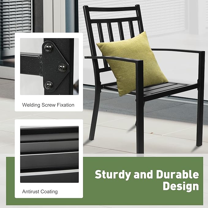 2 Sets of Metal Modern Chair with Armrests Simple Outdoor Lounge Chair, Black