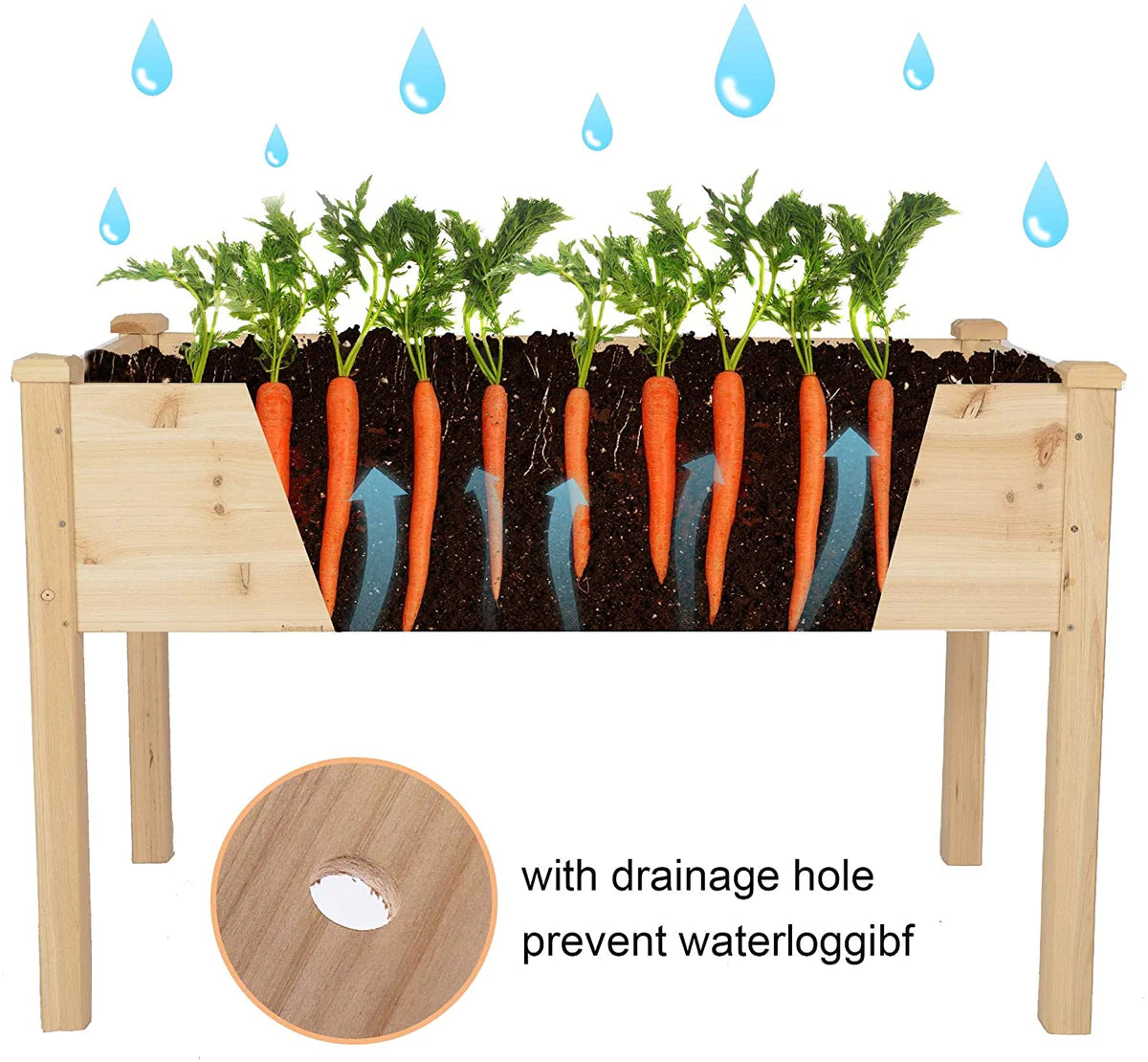 47.2 x21.6 x29.5  Raised Garden Bed Standing Elevated Planter Wooden Box with Drain Hole
