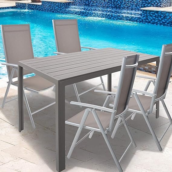Outdoor Dining Table Metal Rectangular Table, Painted, Gray