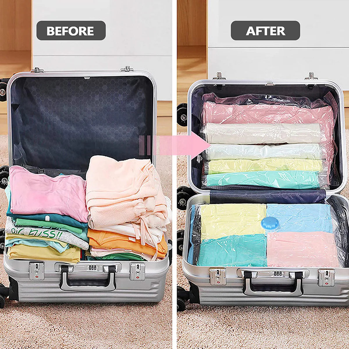 Vacuum Seal Bags Space-Saving Vacuum Storage Bags Includes 8 Compression Bags and Manual Pump,Small 19.7 x27.6