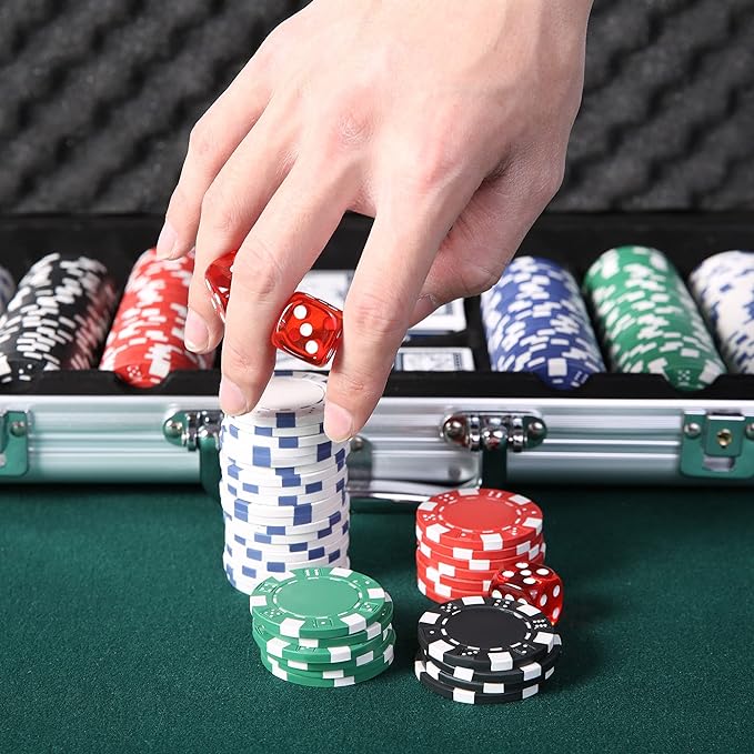 300 PCS Poker Chips Set  with Case for Texas Holdem Gambling Blackjack 1 Dealer Buttons, 2 Decks