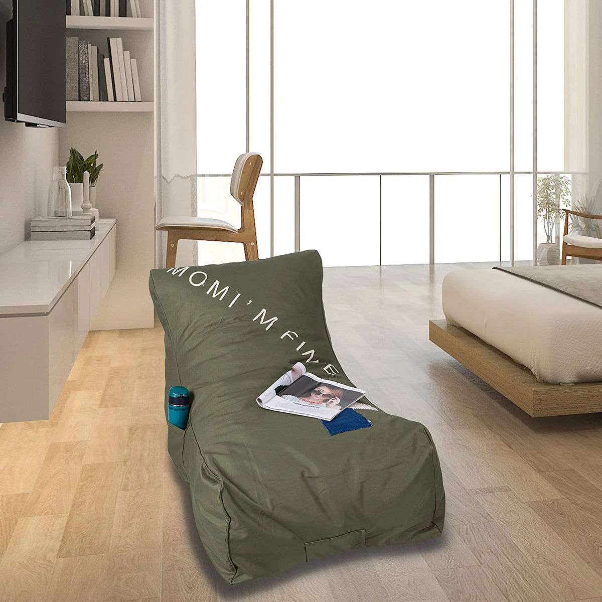 Bean Bag Chair - Floor Chair Couch Lazy Lounger Memory Foam Sofa with Dirt-Proof Oxford Fabric&Side Pocket for Kids Age 2 and Up,MOM I'm FINE