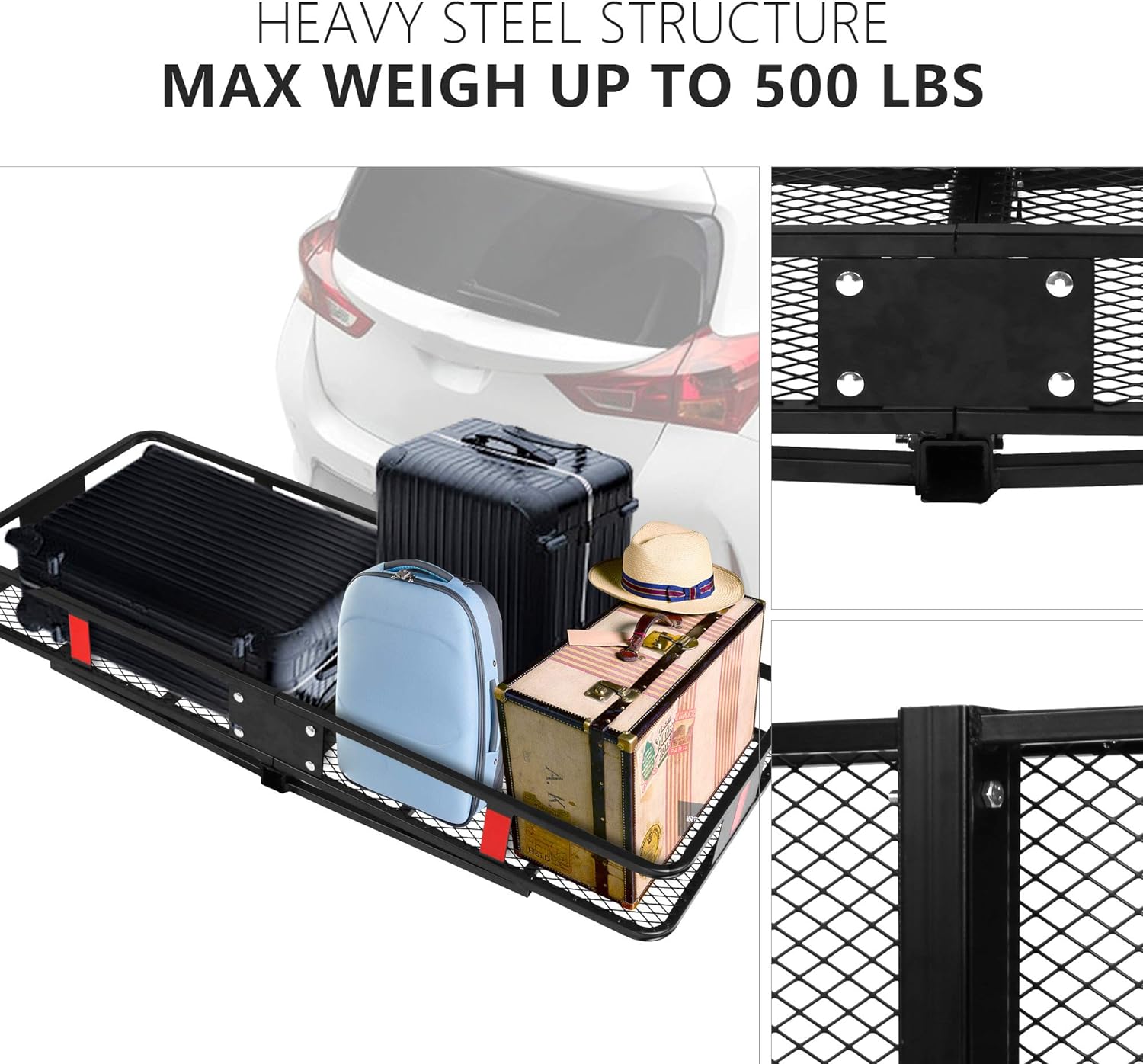 60  x 24  x 6.5  Hitch Mounted Folding Cargo Carrier, 500lbs Capacity