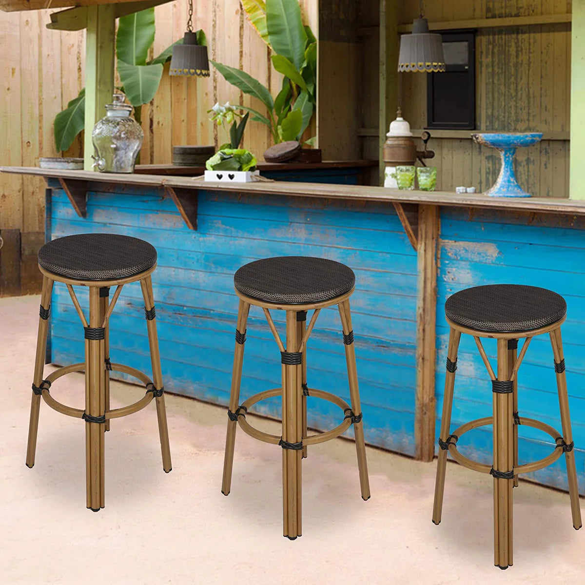 Kitchen Counter Stools with Foot Plate Black Dining Chair Set of 2 Bar Chair Modern Textile Fabric Breakfast High Stools for Kitchen Stool