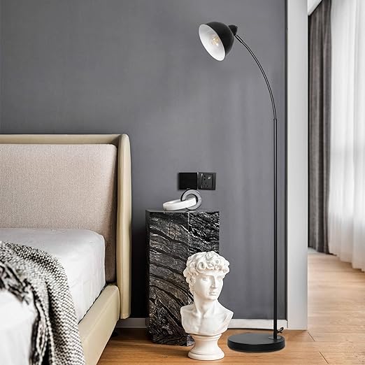 Modern Standing Floor Lamps with 8W LED Bulb, Foot Switch & Adjustable Head, Black