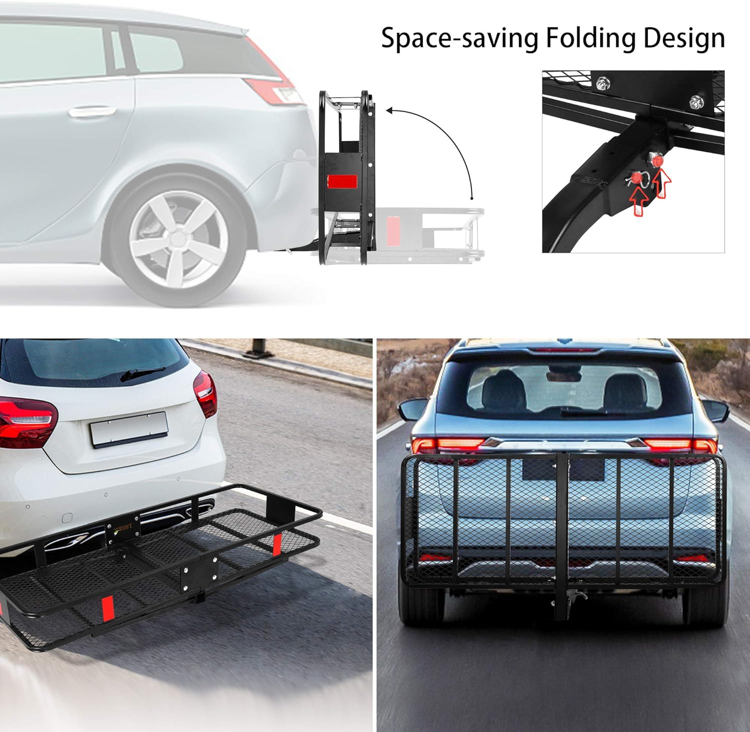 60  x 24  x 6.5  Hitch Mounted Folding Cargo Carrier, 500lbs Capacity