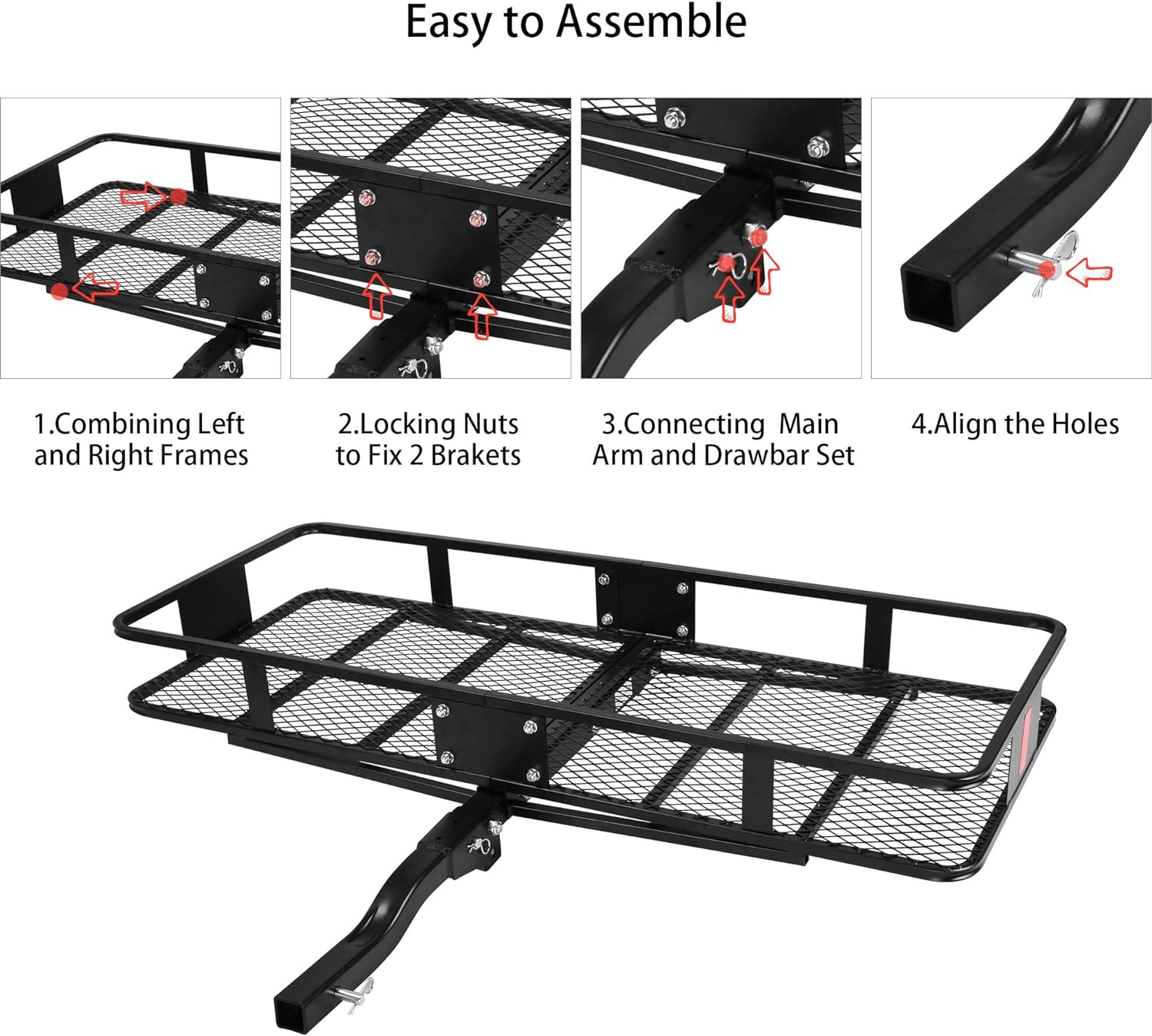 60  x 24  x 6.5  Hitch Mounted Folding Cargo Carrier, 500lbs Capacity