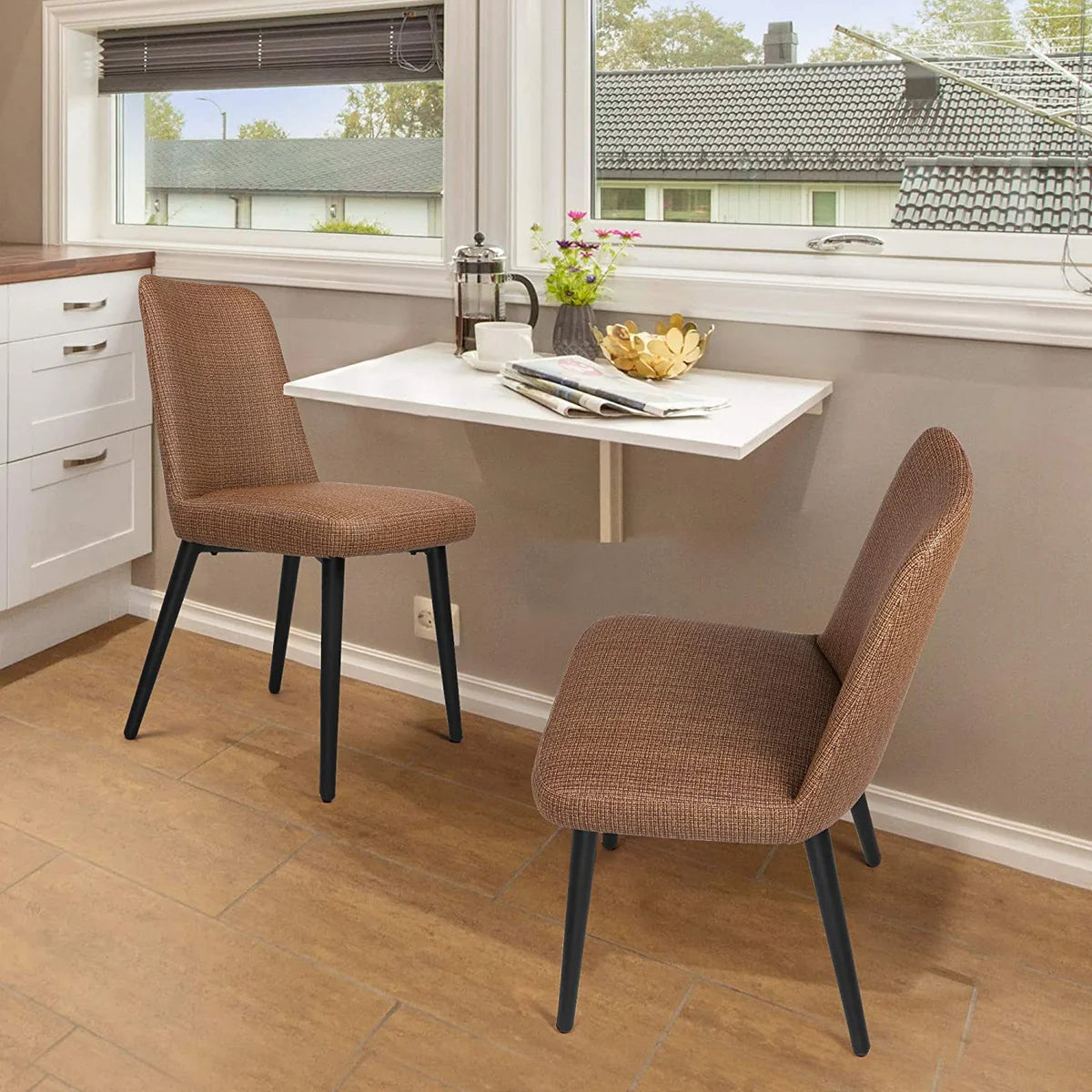 Elegant and Modern Dining Chair Set of 2, Metal Frame Comfortable and High Class Vinyl Seat, Water Repellent & Fire Retardant Suitable for Home and Restaurants, 400 lbs, Coffee
