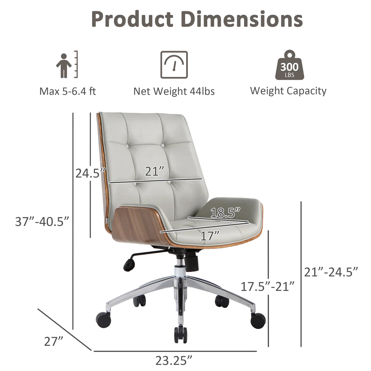 Ergonomic Office Leather Chairs with Tilt and Height Adjustable，Executive，360 Degree Swivel