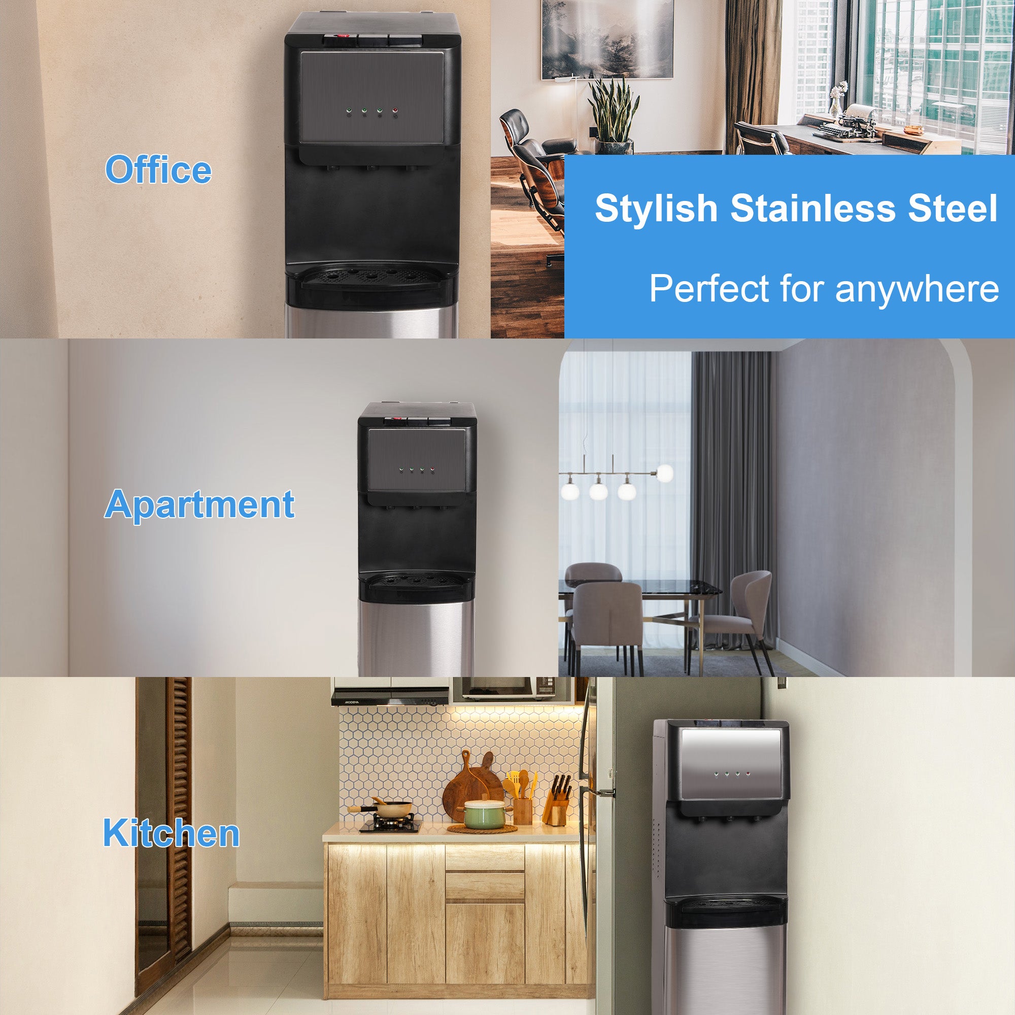 5 Gallon Bottom Loading Stainless Steel Water Cooler Dispenser with 3 Temperature Settings