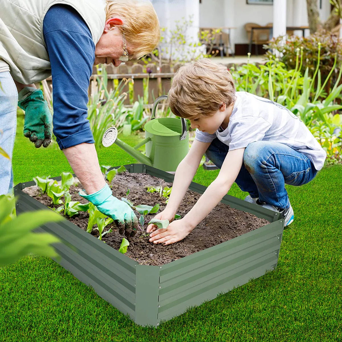 48 x36 x12  Raised Garden Bed Galvanized Planter Box Anti-Rust Coating Planting Vegetables Herbs and Flowers