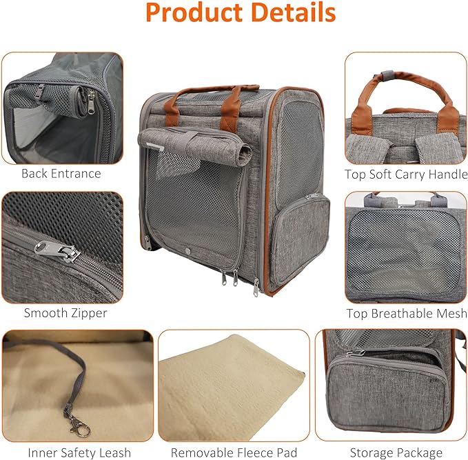 Expandable Cat Carrier Backpack, Airline Approved Foldable Pet Carrier for for Small Cats Dogs Puppies