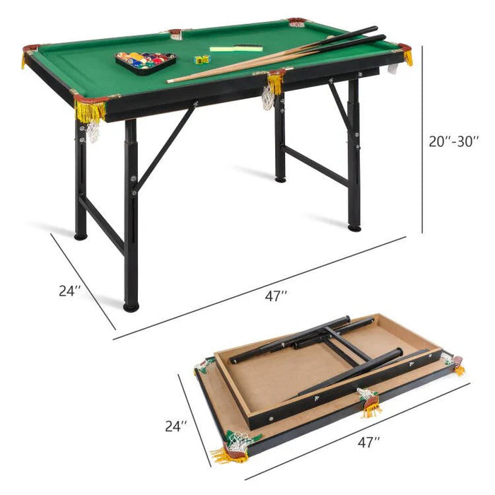 47" Portable Folding Pool Billiard Table 2 Height Adjustable Game Table for Kids, Green | karmasfar.us
