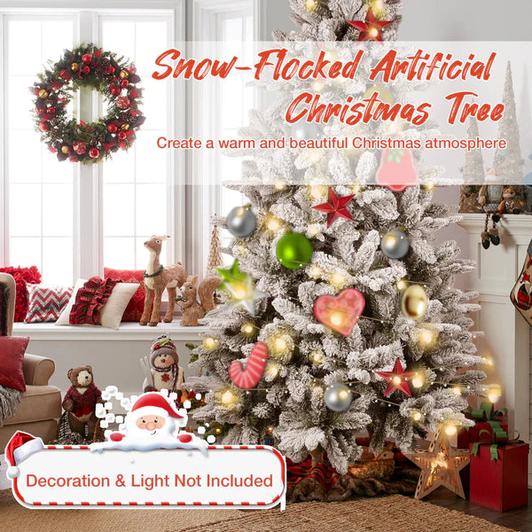 6.9’ Artificial Christmas with 950 Branch Tips, Snow Flocked, Green
