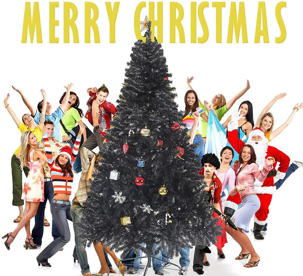 7' Artificial Christmas Tree Halloween Tree with 1000 Branch Tips, Decorations, Black
