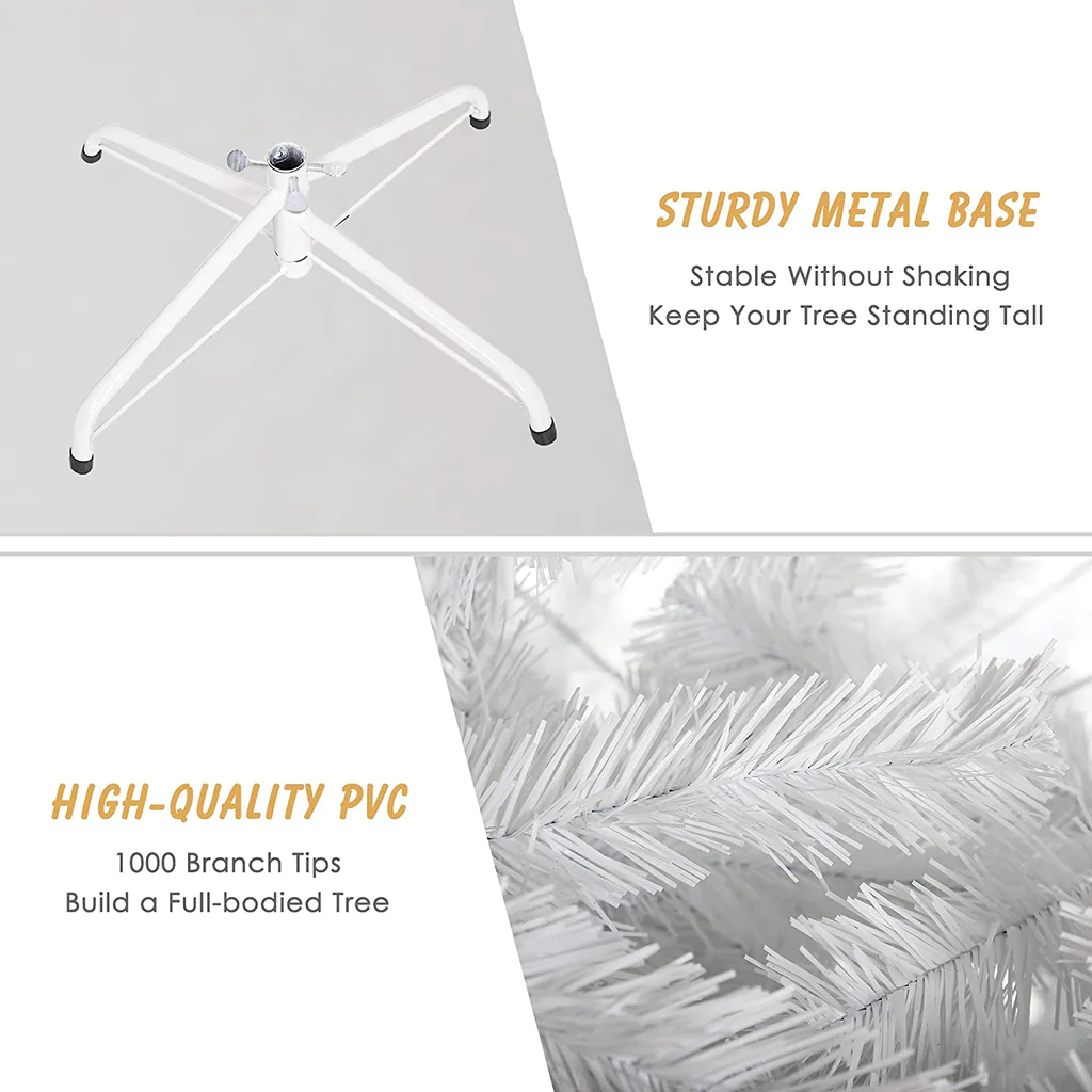 7' Artificial Christmas Tree with 1000 Branch Tips, Decorations, White