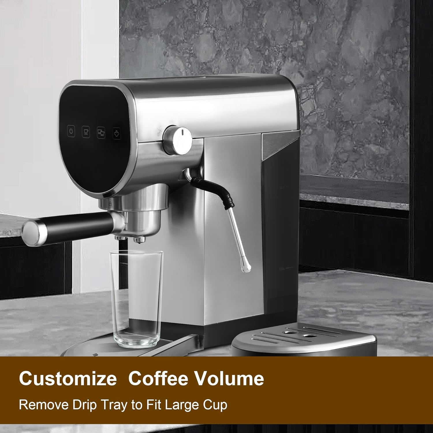 Manual Coffee Maker with Milk Frother Steam Wand, Compact Espresso Coffee Machine，Stainless Steel, 1250W