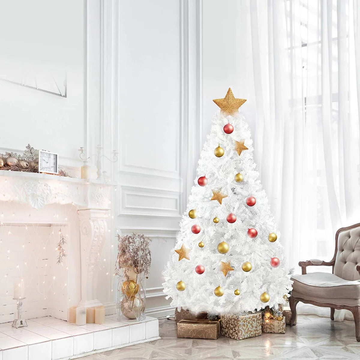 6ft Premium Artificial Christmas Spruce Tree 800 Branch Tips w/Metal Stand, White