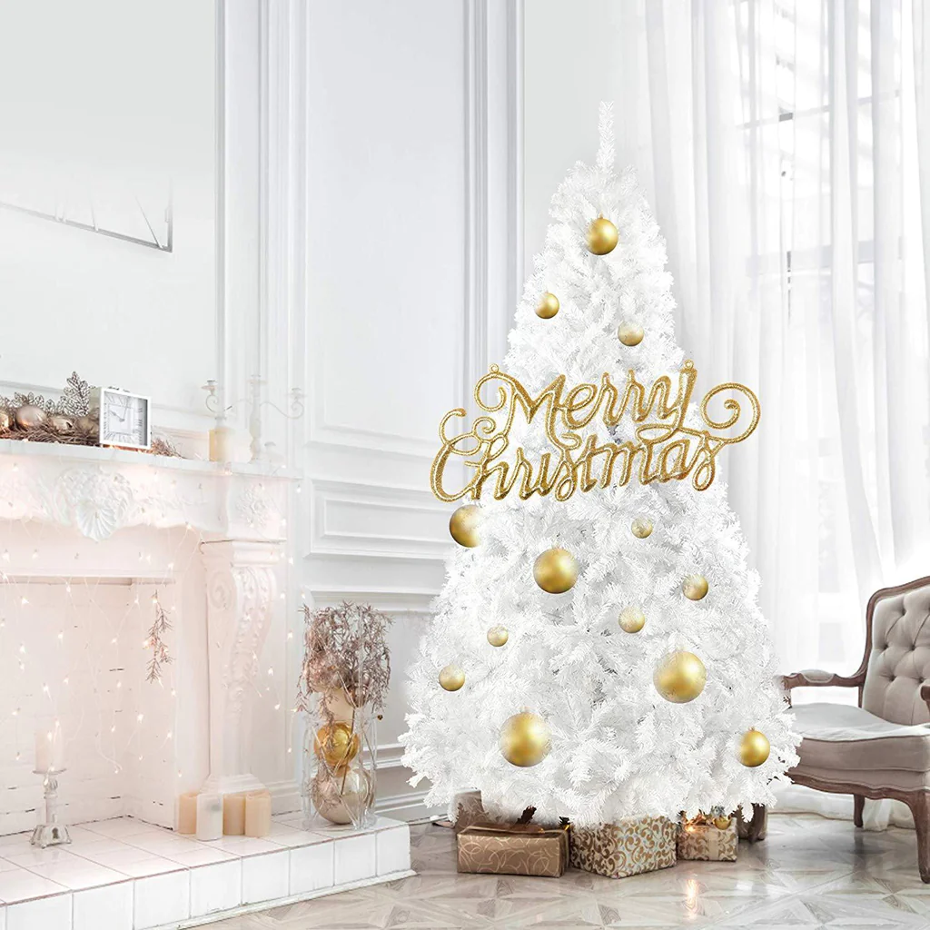 8’ Artificial Christmas Tree with 1500 Branch Tips, Decorations, White | karmasfar.us