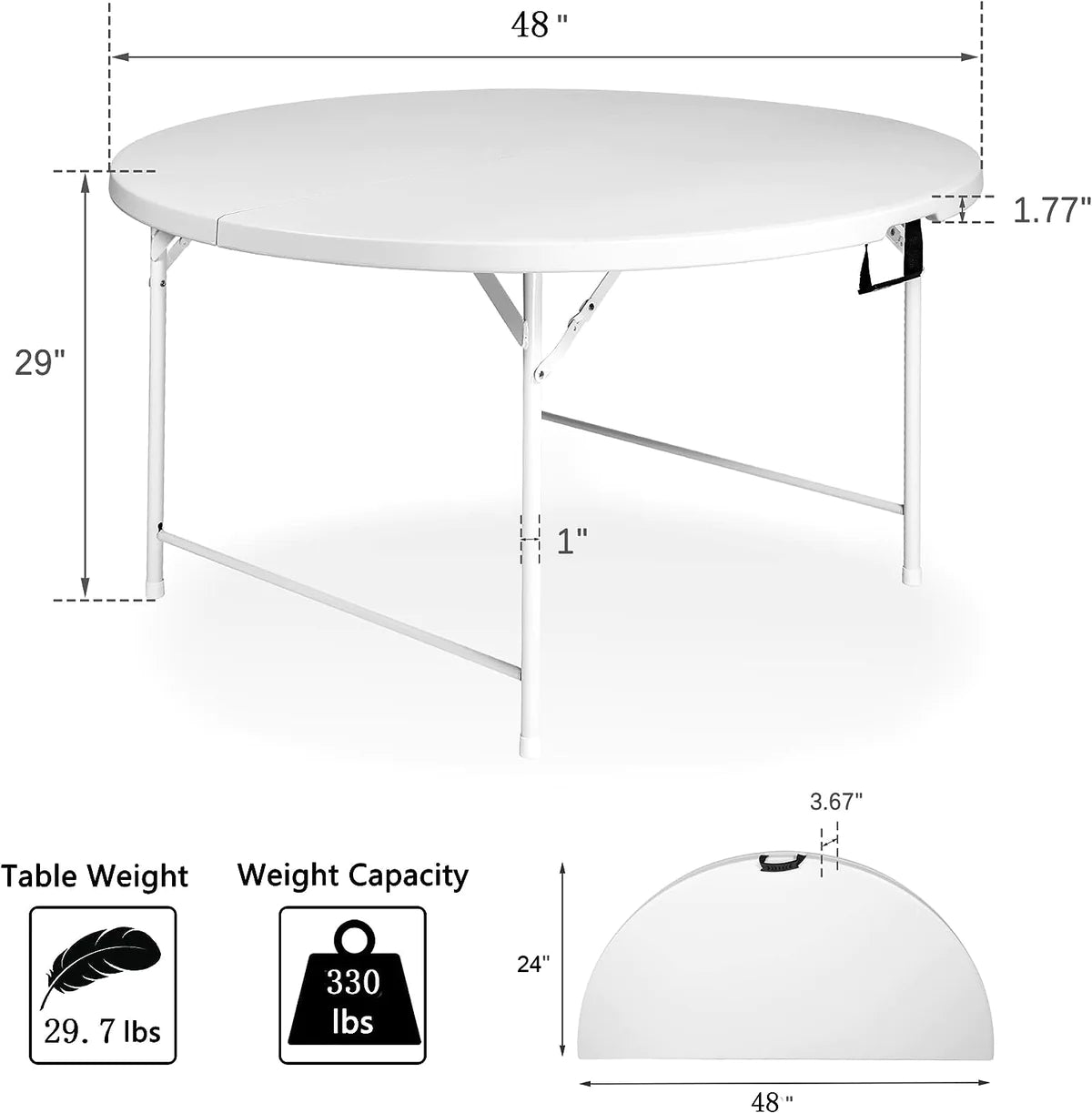 Plastic Tabletop Folding Portable Outdoor Picnic Table, Round, White| karmasfar.us

