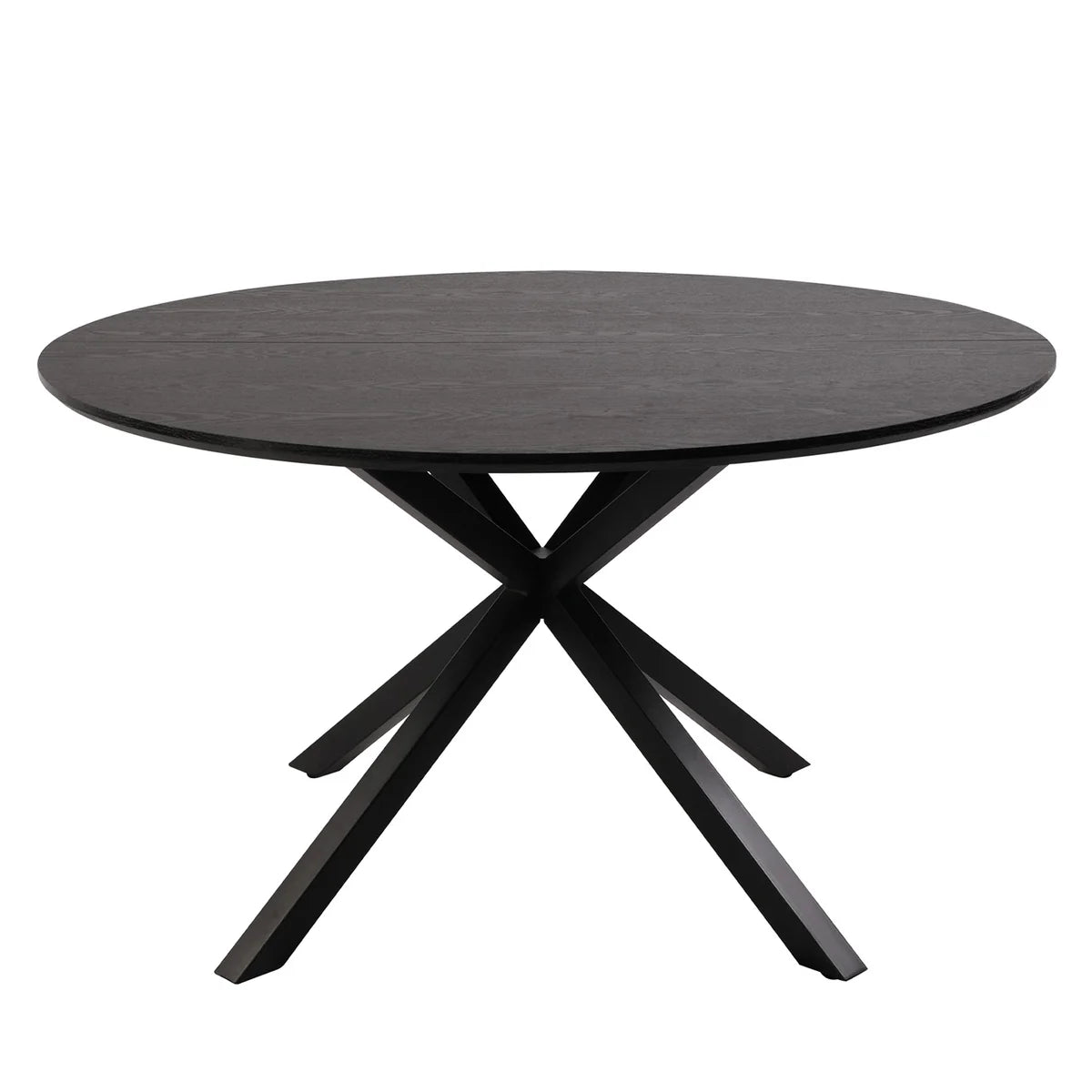 53  Round Mid-Century Modern Wooden Kitchen Dining Table for 4-6 with Solid Metal Leg, Black Wood Grain