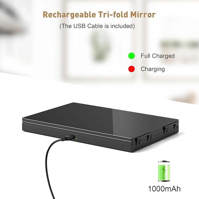 3 Way Haircut Mirror, Three Sided Barber Mirror with Adjustable Telescoping Hooks, 360 Trifold Mirror for Self Hair Cutting