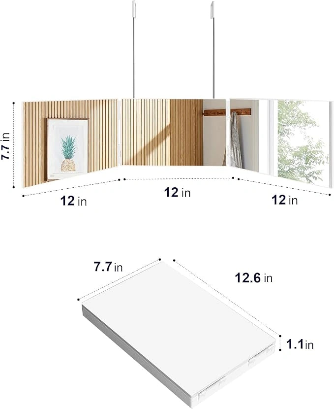 3 Way Haircut Mirror, Three Sided Barber Mirror with Adjustable Telescoping Hooks, 360 Trifold Mirror for Self Hair Cutting